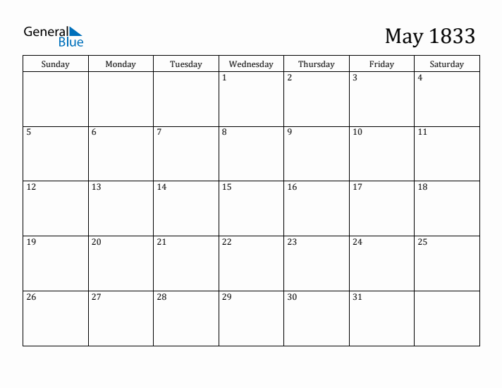 May 1833 Calendar