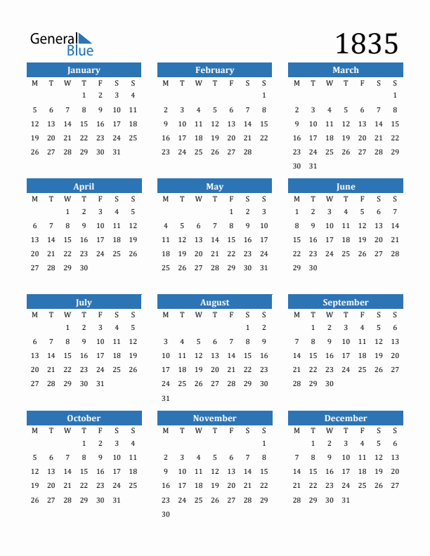 1835 Calendar