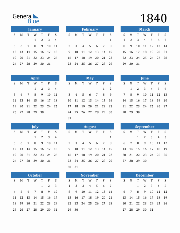 1840 Calendar