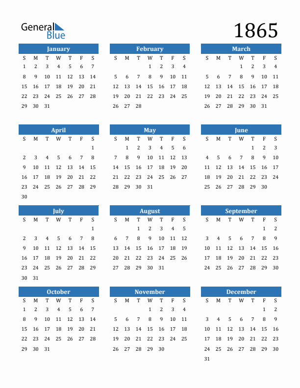 1865 Calendar