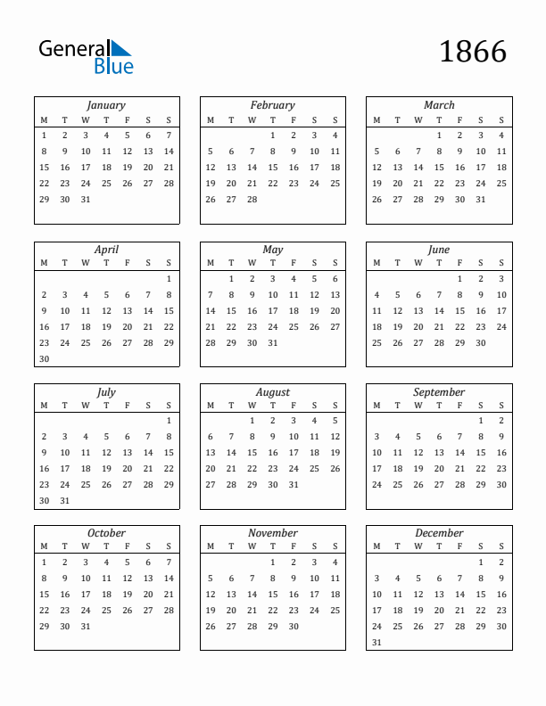 Blank Calendar 1866