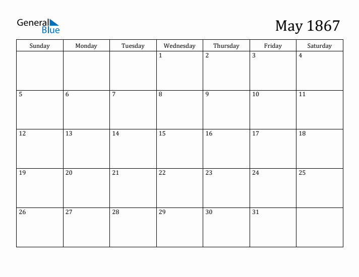 May 1867 Calendar