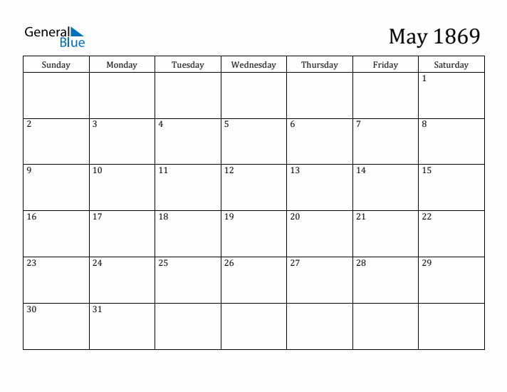 May 1869 Calendar