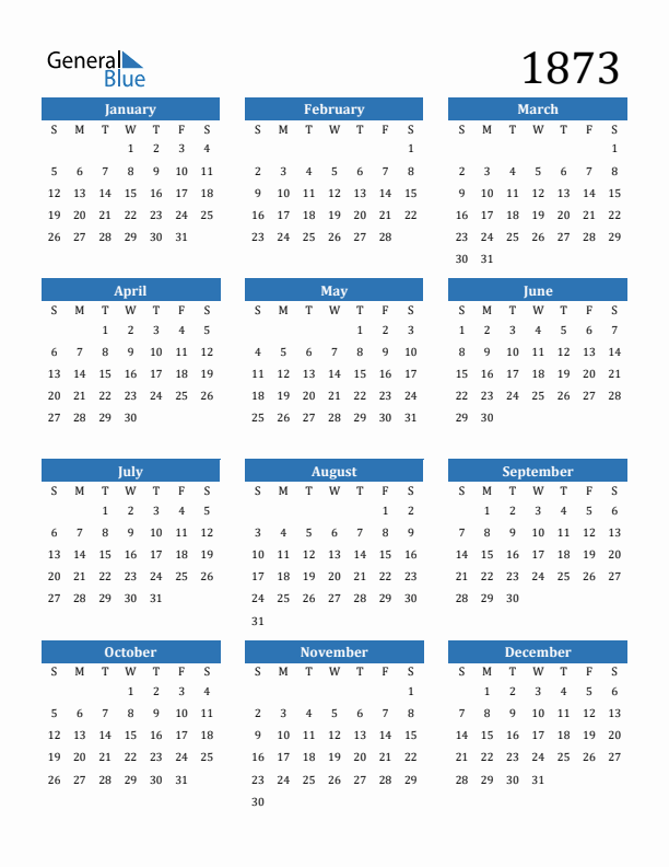 1873 Calendar