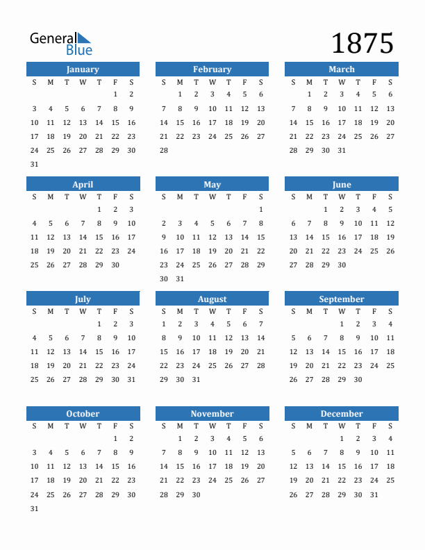 1875 Calendar