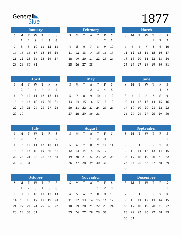 1877 Calendar