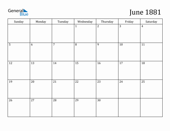 June 1881 Calendar