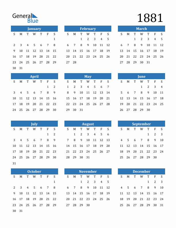 1881 Calendar