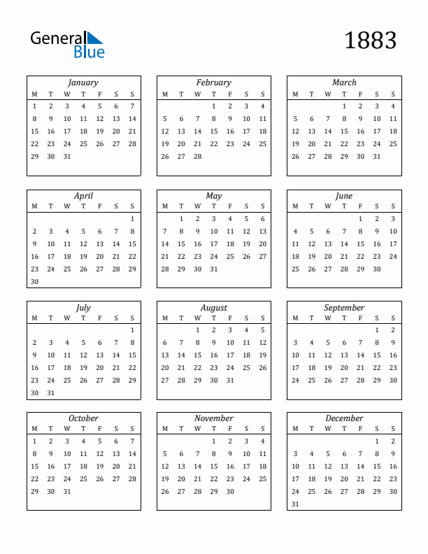 Blank Calendar 1883