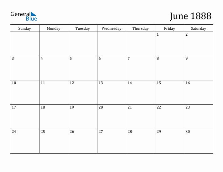 June 1888 Calendar