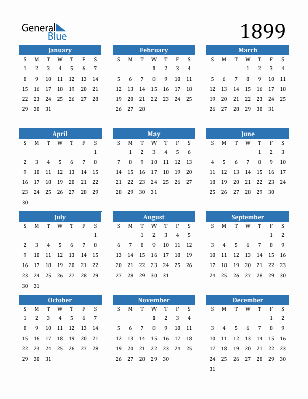 1899 Calendar