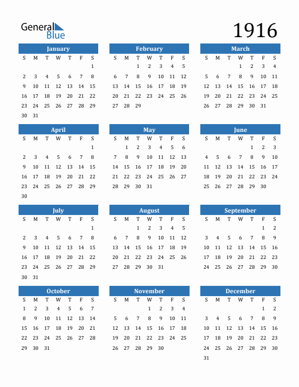 1916 Calendar