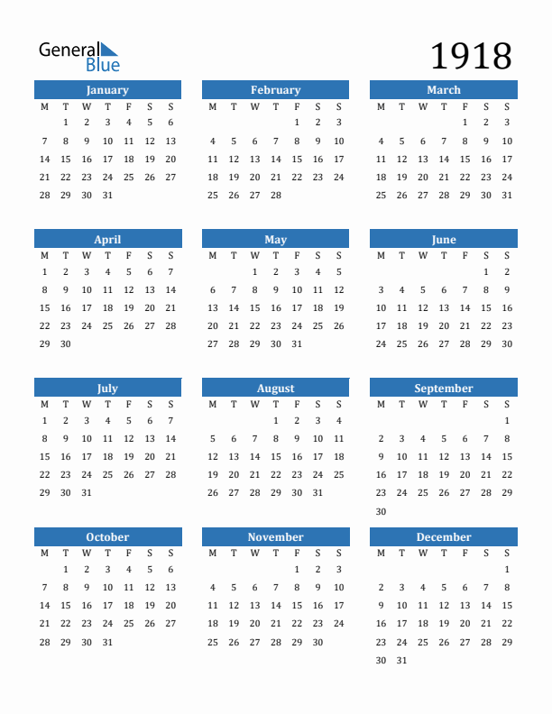 1918 Calendar