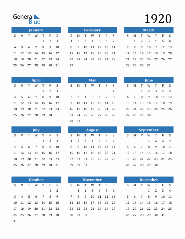 1920 Calendar