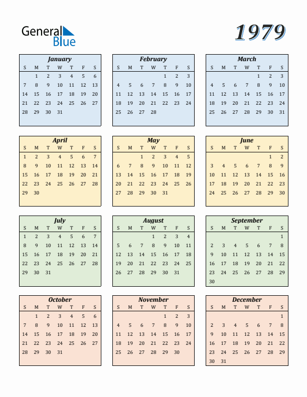 Calendar for 1979 (Sunday Start)