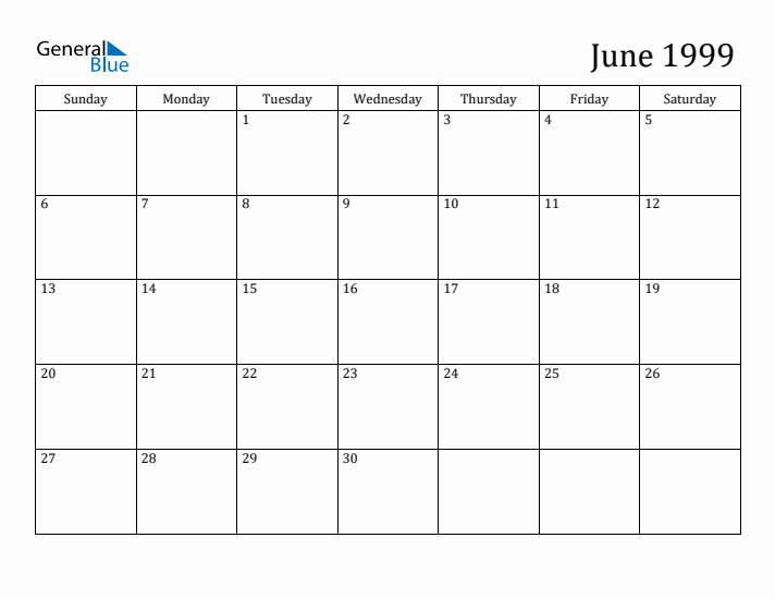 June 1999 Calendar