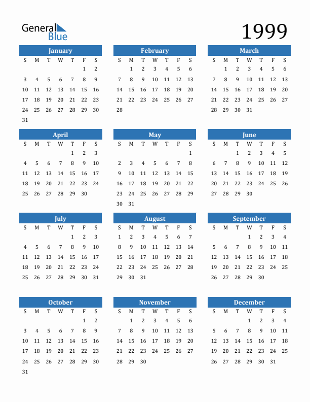 1999 Calendar