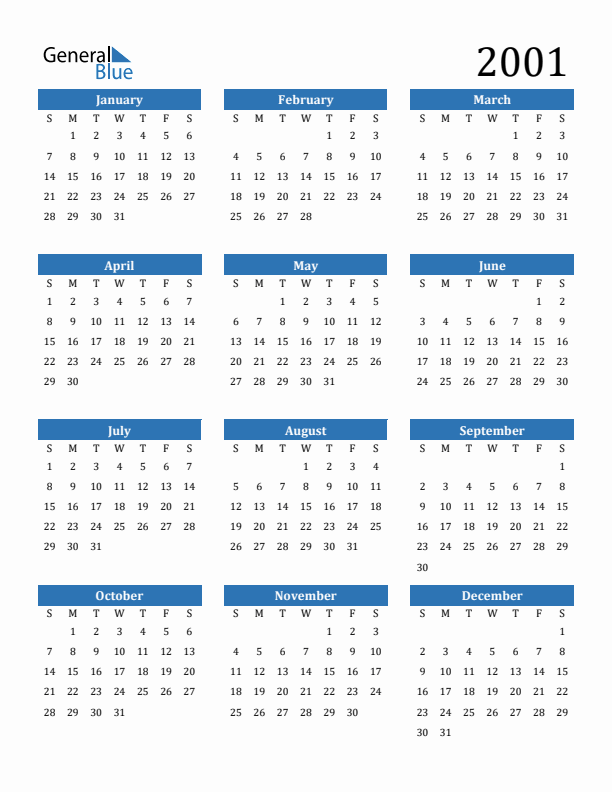 2001 Calendar