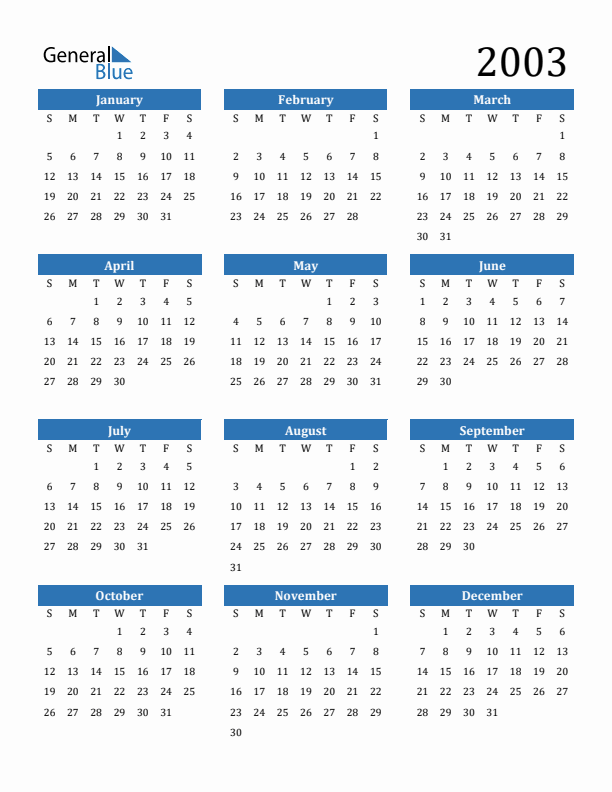 2003 Calendar