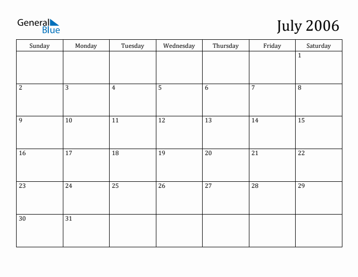 July 2006 Calendar