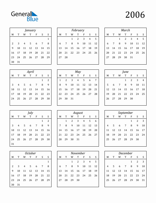 Blank Calendar 2006