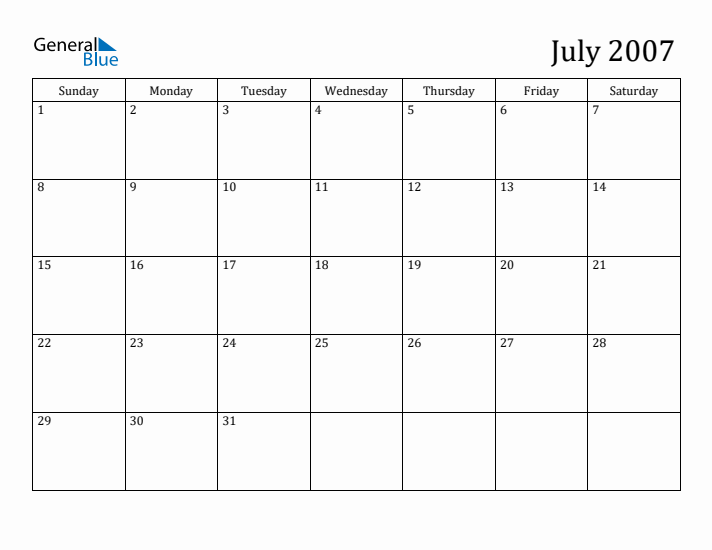 July 2007 Calendar