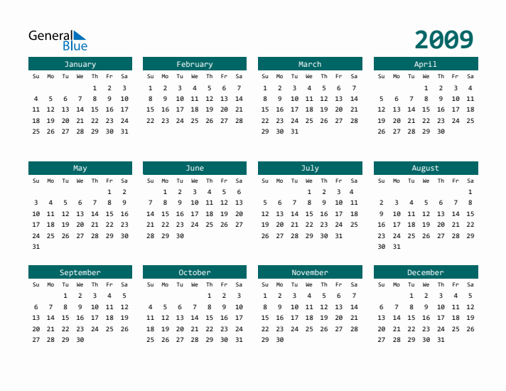 Downloadable 2009 Calendar