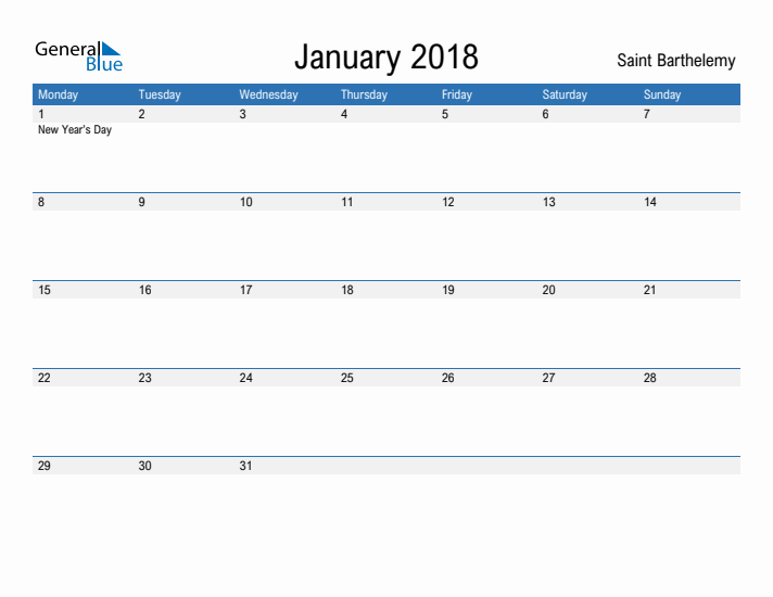 Fillable January 2018 Calendar