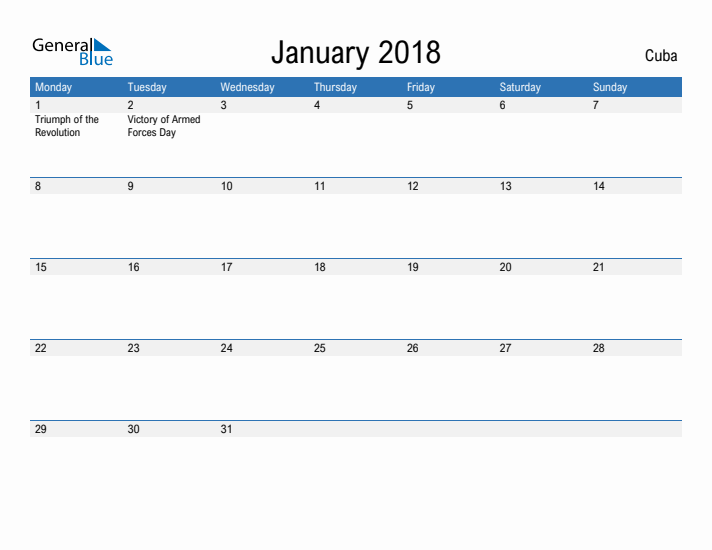 Fillable January 2018 Calendar