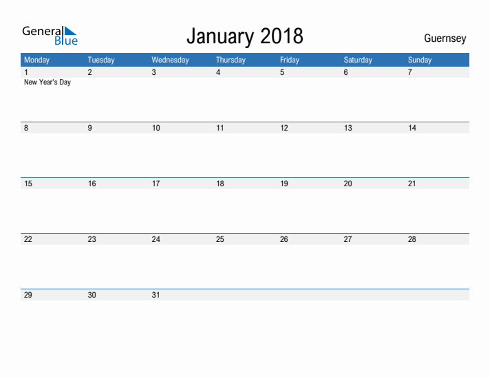 Fillable January 2018 Calendar