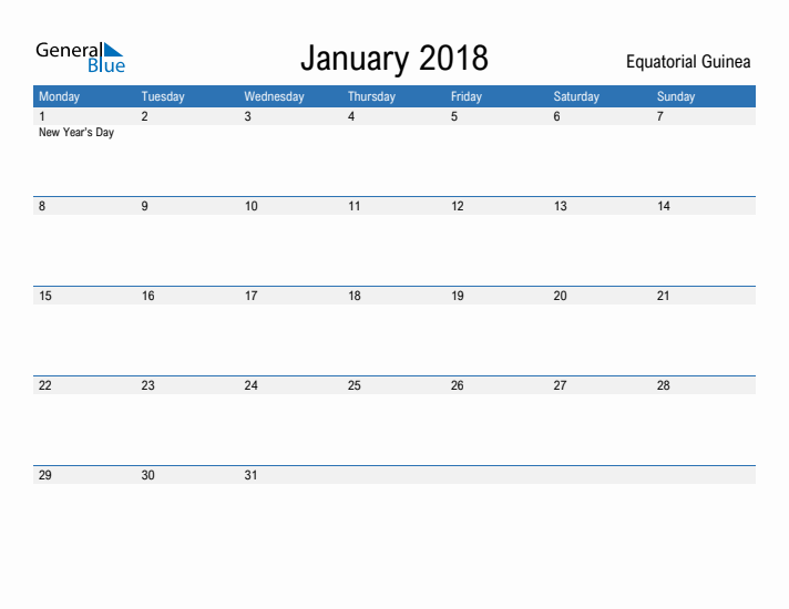 Fillable January 2018 Calendar