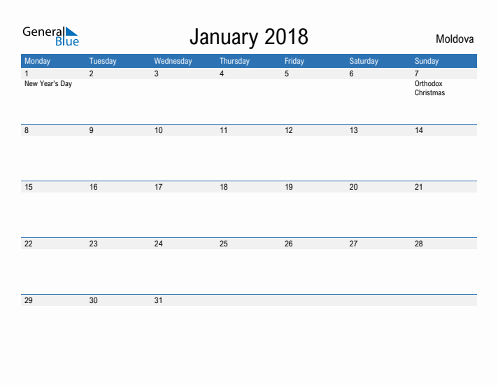 Fillable January 2018 Calendar