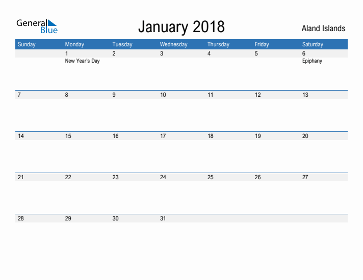 Fillable January 2018 Calendar