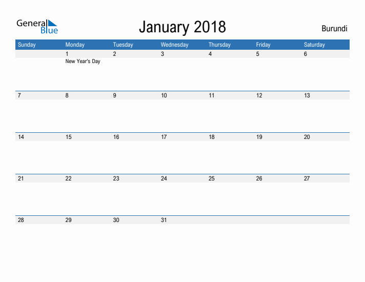 Fillable January 2018 Calendar