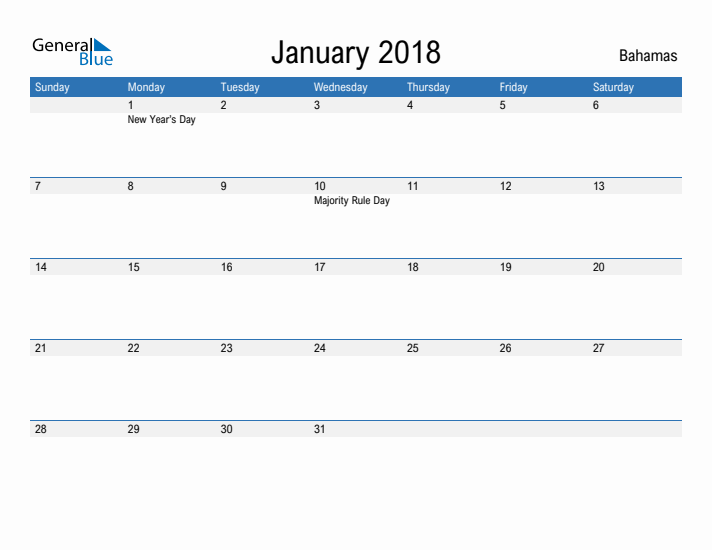 Fillable January 2018 Calendar