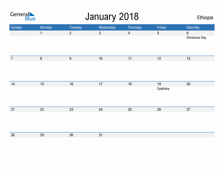 Fillable January 2018 Calendar