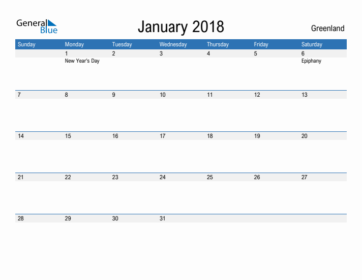 Fillable January 2018 Calendar