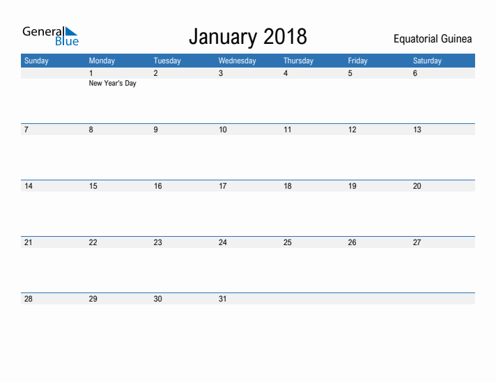 Fillable January 2018 Calendar