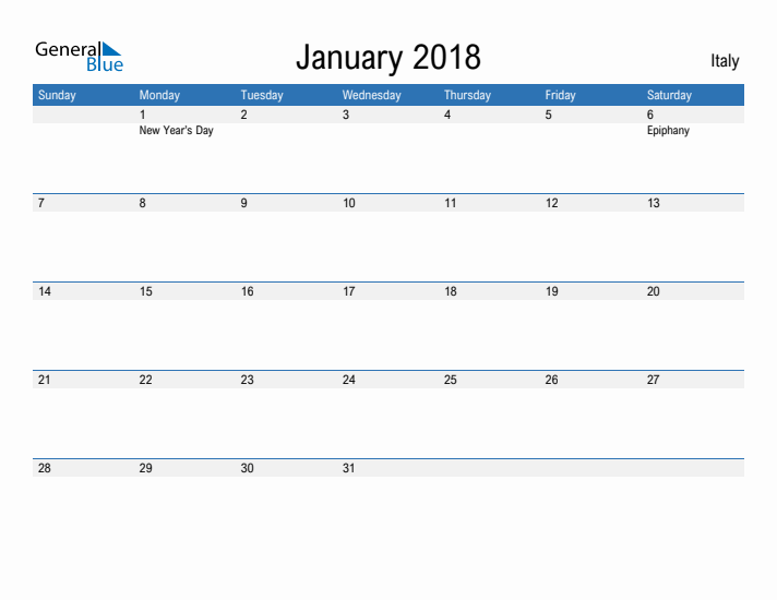 Fillable January 2018 Calendar