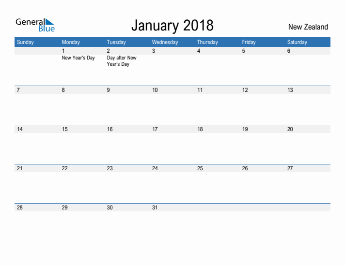 Fillable January 2018 Calendar