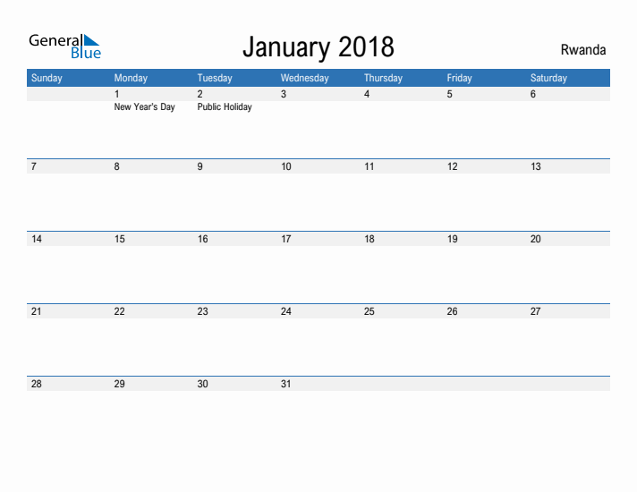 Fillable January 2018 Calendar