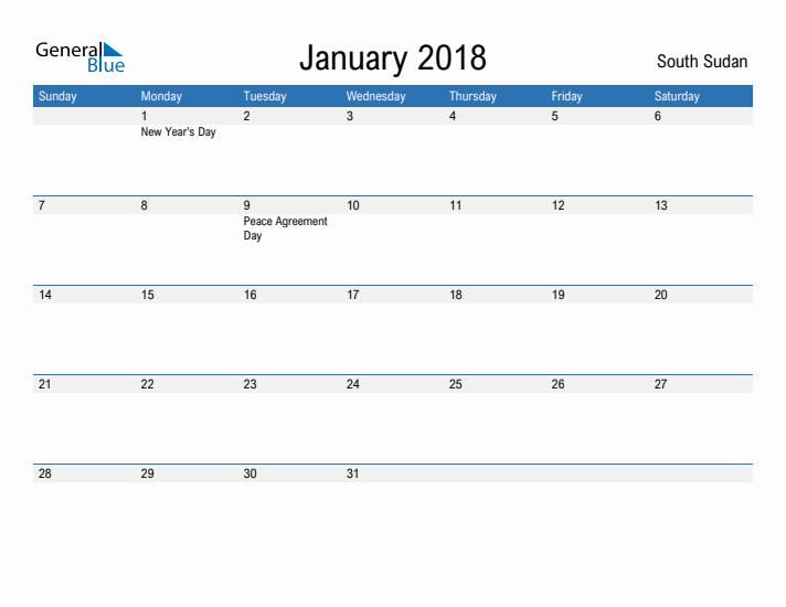 Fillable January 2018 Calendar