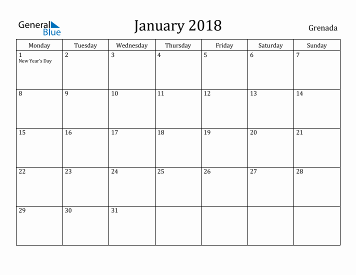 January 2018 Calendar Grenada