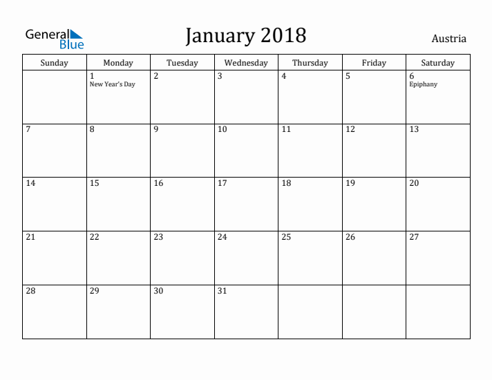 January 2018 Calendar Austria