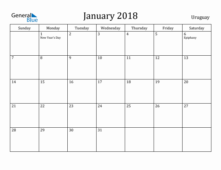 January 2018 Calendar Uruguay