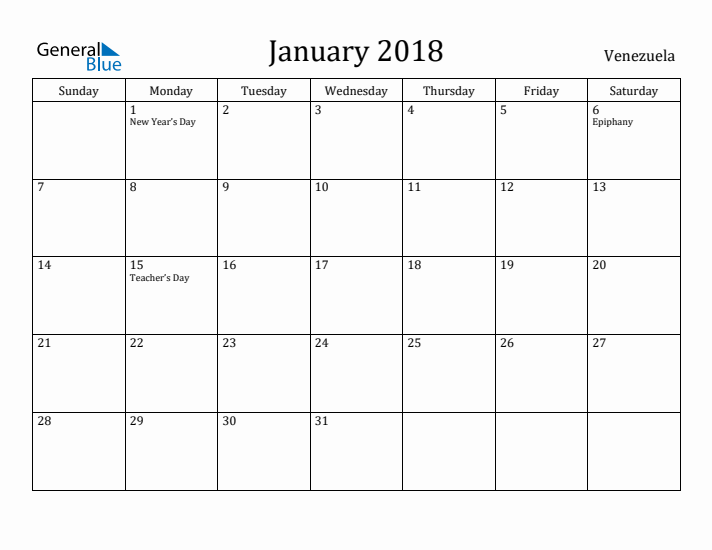 January 2018 Calendar Venezuela