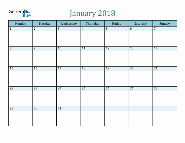 January 2018 Printable Calendar