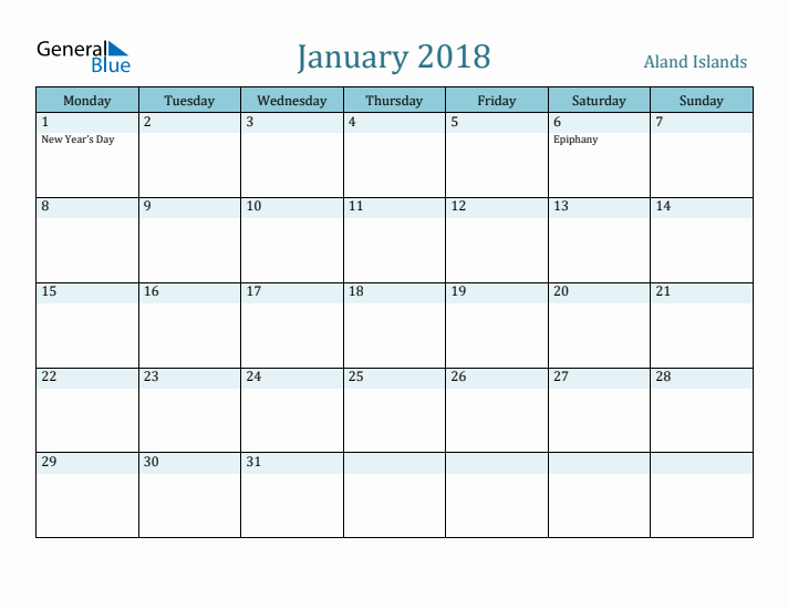 January 2018 Calendar with Holidays