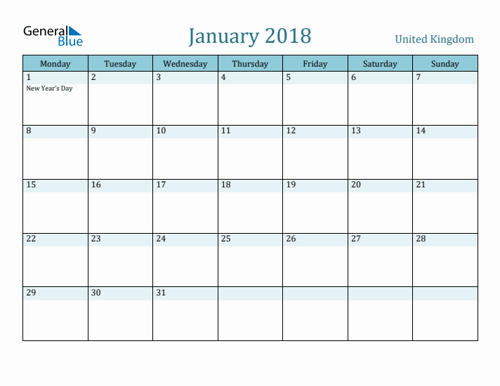 January 2018 Calendar with Holidays