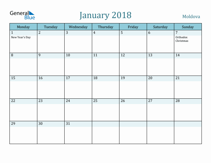 January 2018 Calendar with Holidays